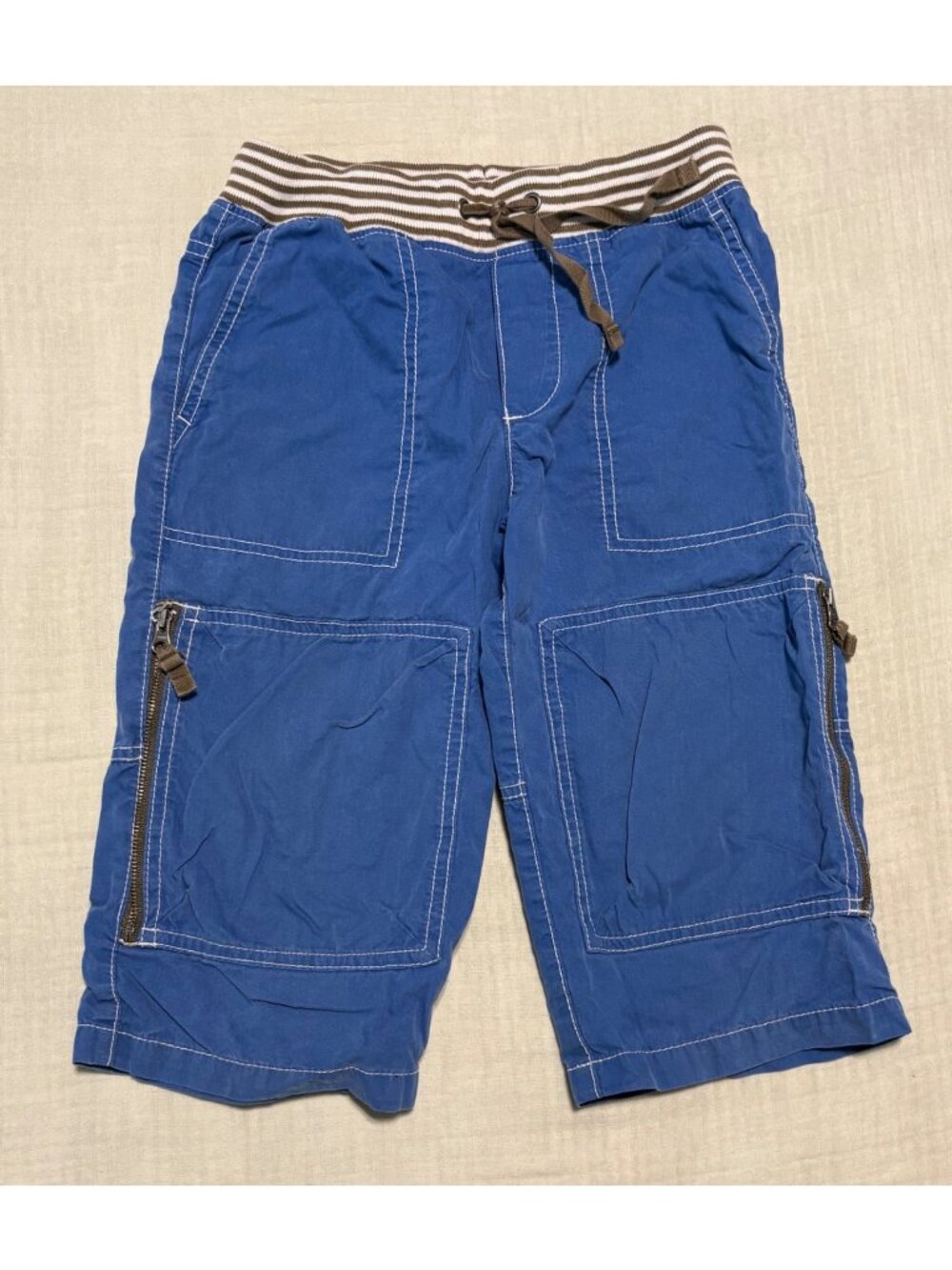 Mini Boden Boys Blue Techno Shorts W/ Striped Waistband Size 8Y
